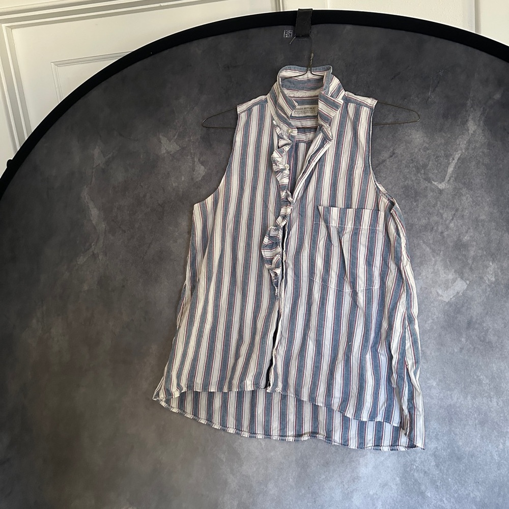 Vintage Banana Republic Safari & Travel Clothing Co Blue & White Striped Blouse - Picture 2 of 6